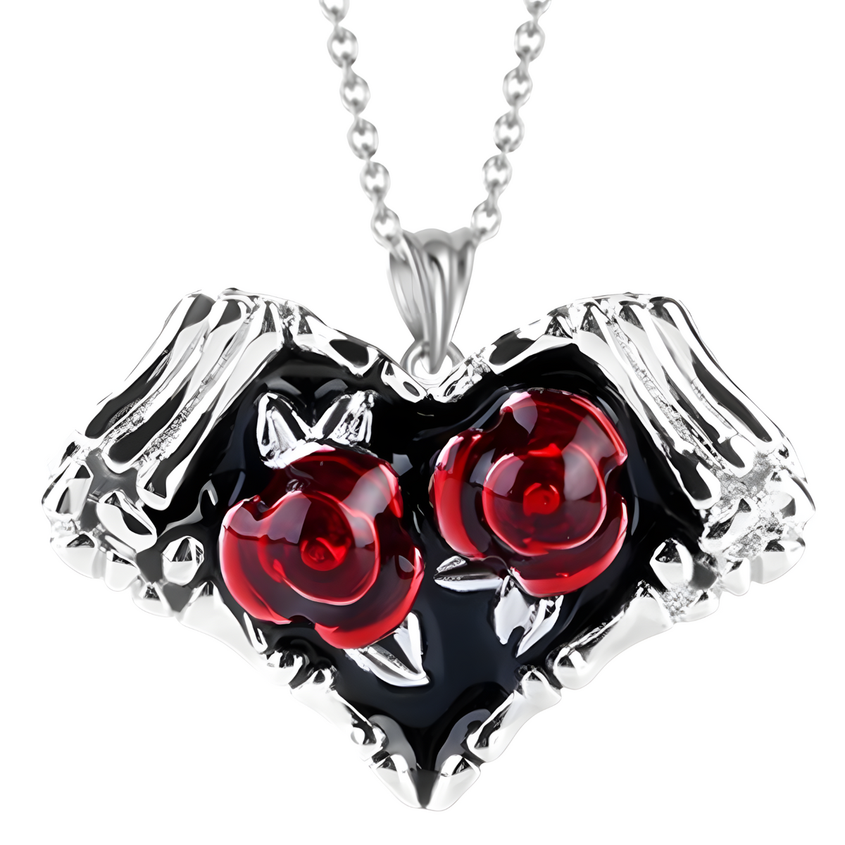 Red Rose Heart Pendant Necklace for Women – Zinc Alloy Metal with Gemstone 1148