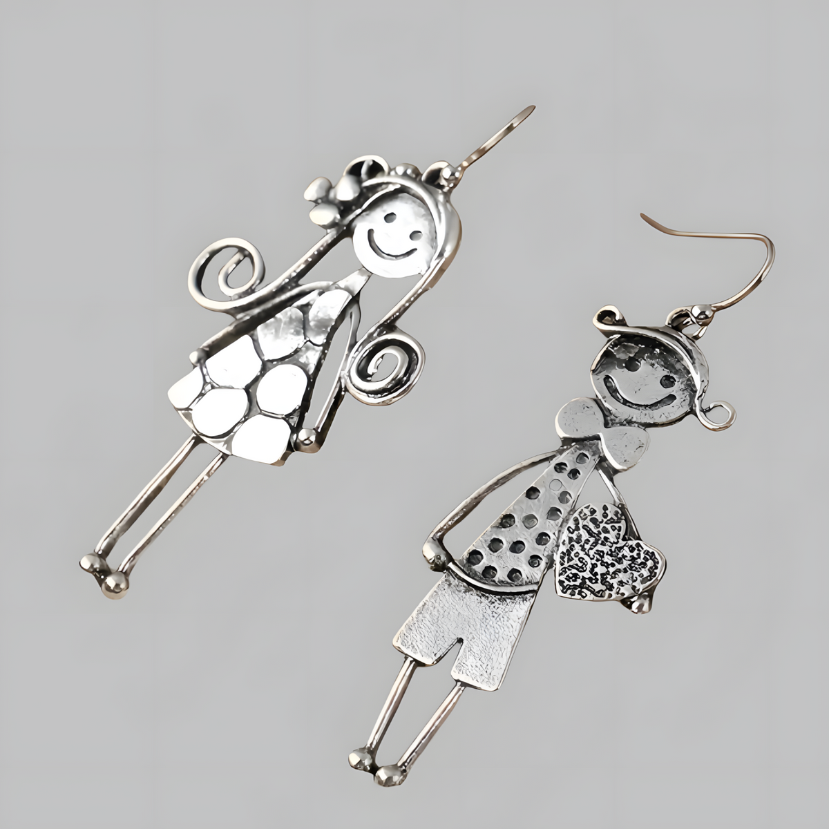 Retro Couple Character Earrings for Women –Copper Alloy with Silver Plating 1230