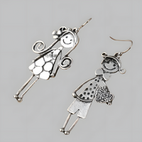 Retro Couple Character Earrings for Women –Copper Alloy with Silver Plating 1230