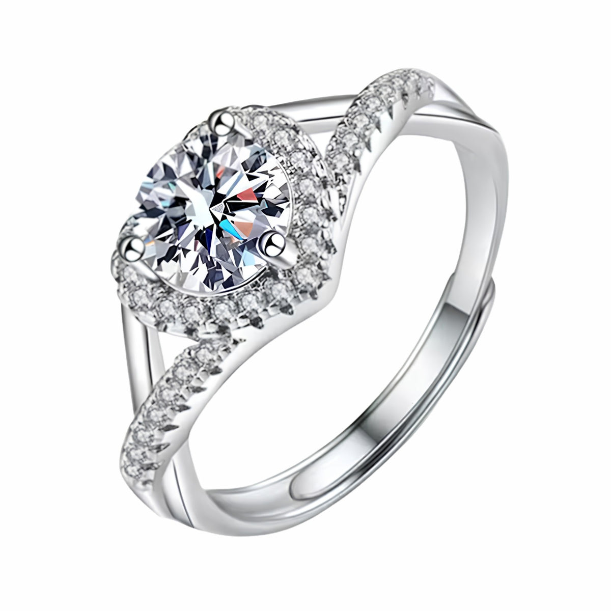 Womens Adjustable Twisted Infinity Halo Engagement Ring Round Brilliant Cut 1649