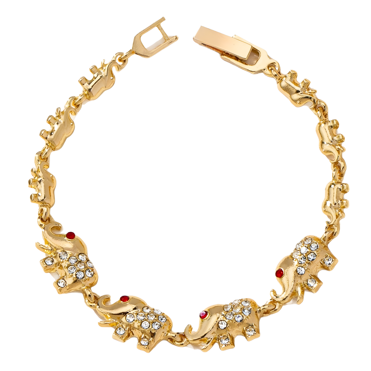 Gold Elephant Link Bracelet – Cute Animal Design with AAA+ Cubic Zirconia - 735
