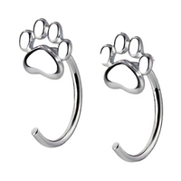 Fashion Silver Color Cat Paw Stud Earrings For Women Minimalist Metal Circle 508