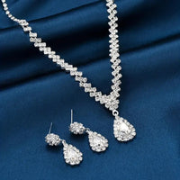 3pcs Earring + Necklace Elegant Jewelry Set Silver Plated Inlaid Waterdrop 96 UK