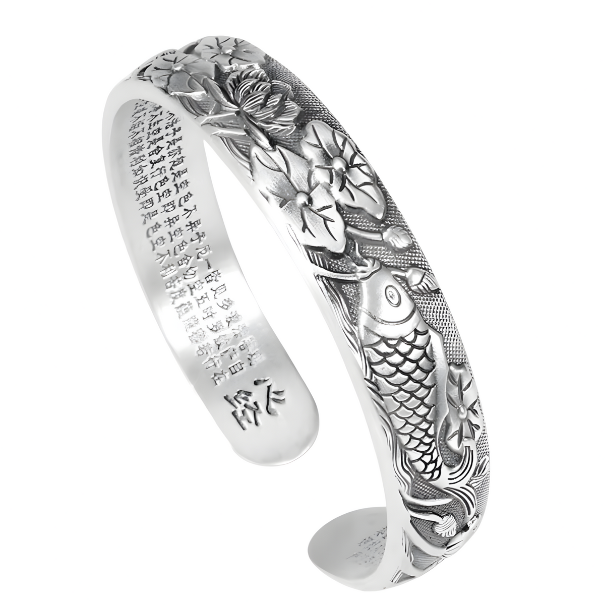 Vintage Lotus & Koi Fish Bracelet – Silver-Plated Zinc Alloy Cuff Bangle 1226