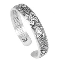Vintage Lotus & Koi Fish Bracelet – Silver-Plated Zinc Alloy Cuff Bangle 1226