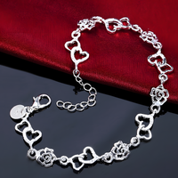 Unified Jewellery Rose Heart Bracelet 20cm Adjustable Clear Crystal Women's 1898
