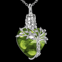 Heart Tree of Life Urn Necklace Crystal Funnel Filler 316L Stainless Steel B212