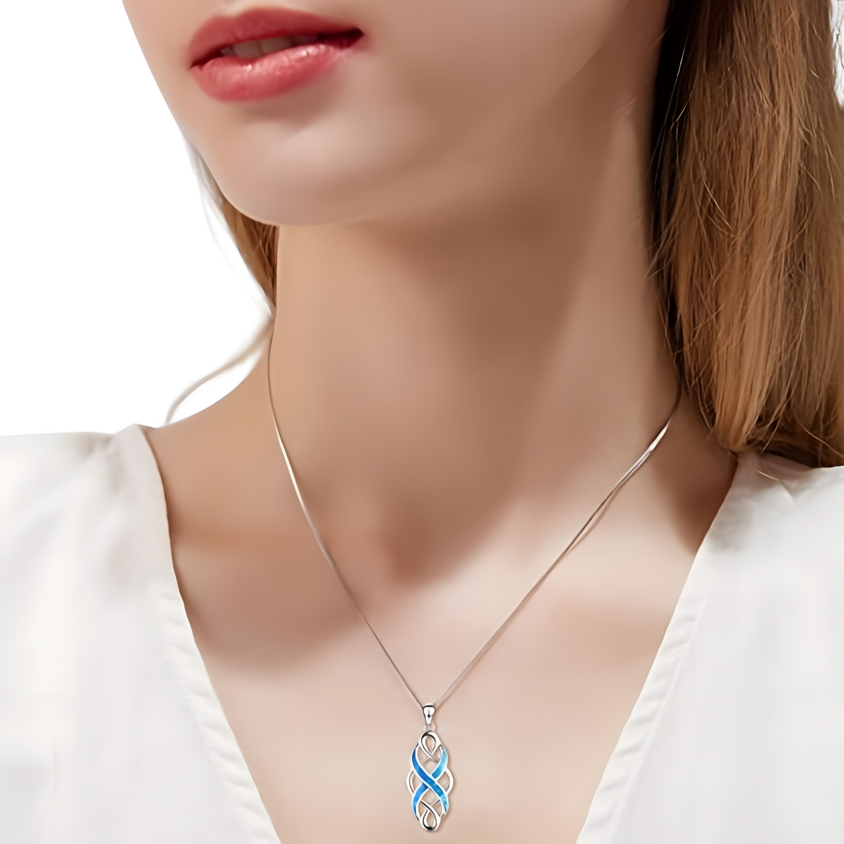 Infinity Knot Pendant Necklace, Geometric Silver Plated Chain, Huitan Twist 603