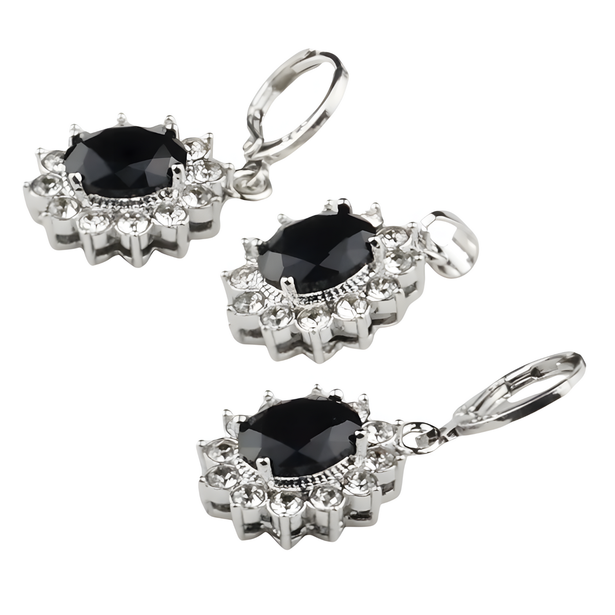 CZ Oval Pendant Necklace and Matching CZ Drop Earrings Set – Silver-Plated 1424