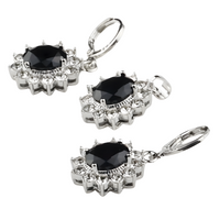CZ Oval Pendant Necklace and Matching CZ Drop Earrings Set – Silver-Plated 1424