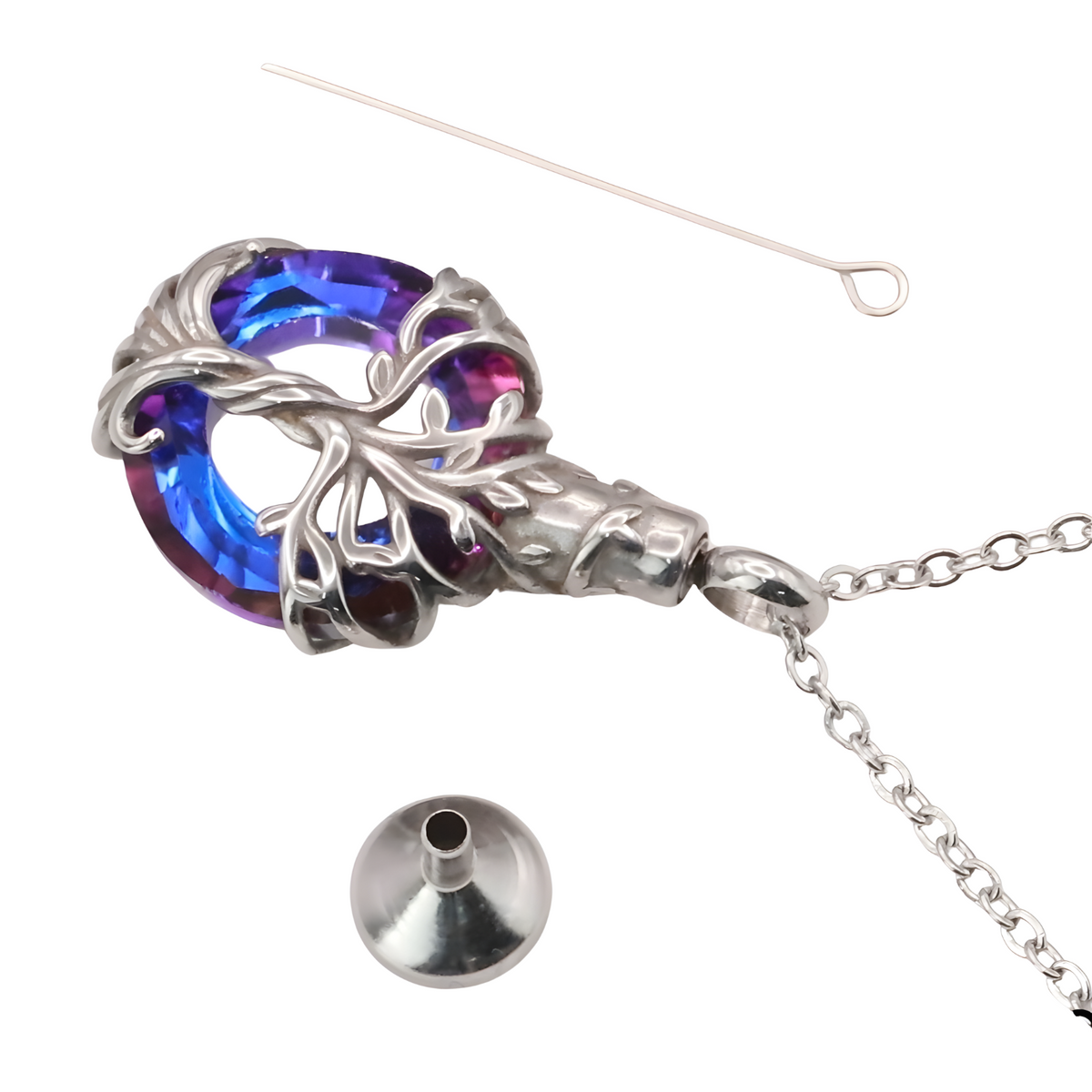 Tree of Life  Necklace with Multicolor Circle Crystal 316L Stainless Steel B219