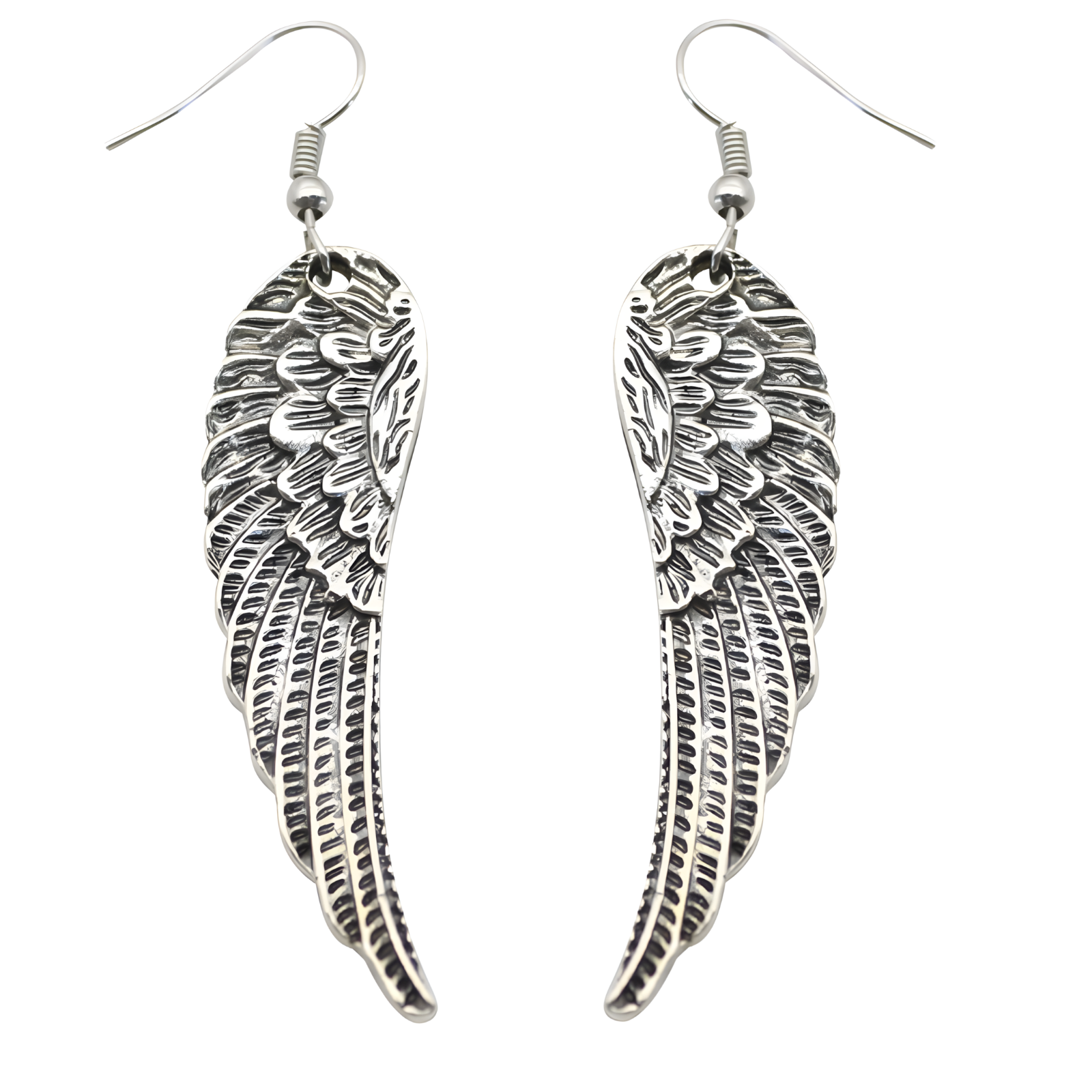 Silver Tone Angel Wing Dangle Earrings Women Feathered Design Hook Earrings B53