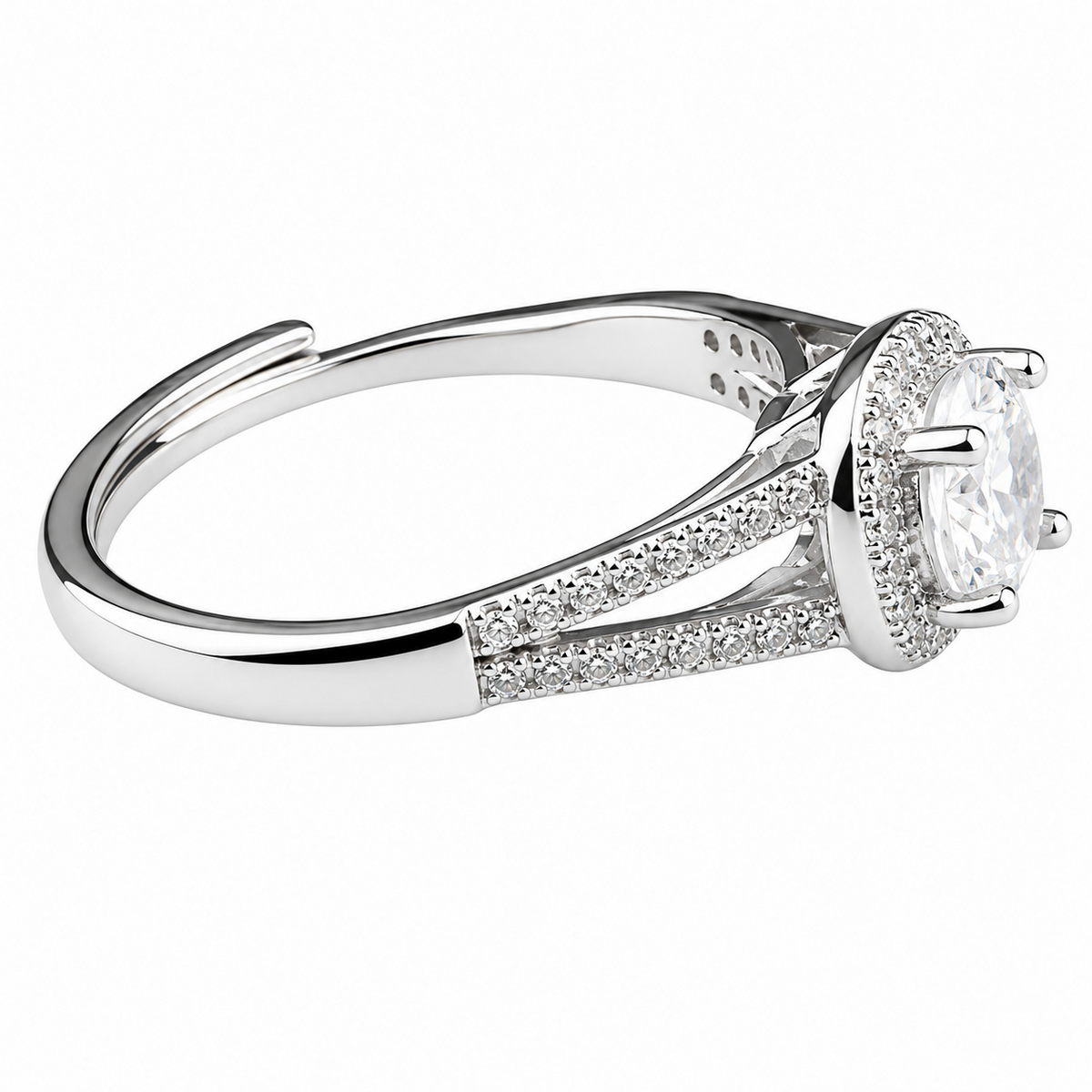Luxury Round Brilliant Cut Zirconia Halo Ring Adjustable Split Band 1648