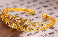 24K Gold Plated Copper Cuff Bracelet for Women, Adjustable Open Bangle Shiny 122
