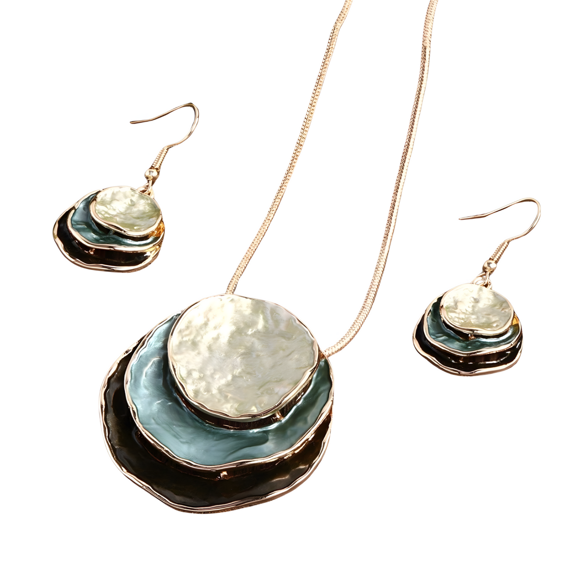 Gold Plated Zinc Alloy Copper Layered Disc Necklace And Earrings Set 1703