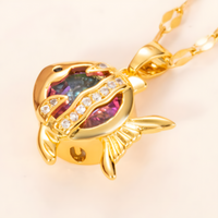 Stainless Steel Gold Colour Fish Pendant Necklace Women – Purple Crystal 1177