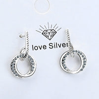 Sterling Silver Double Circle Drop Earrings with Rhinestone Accents Elegant 346