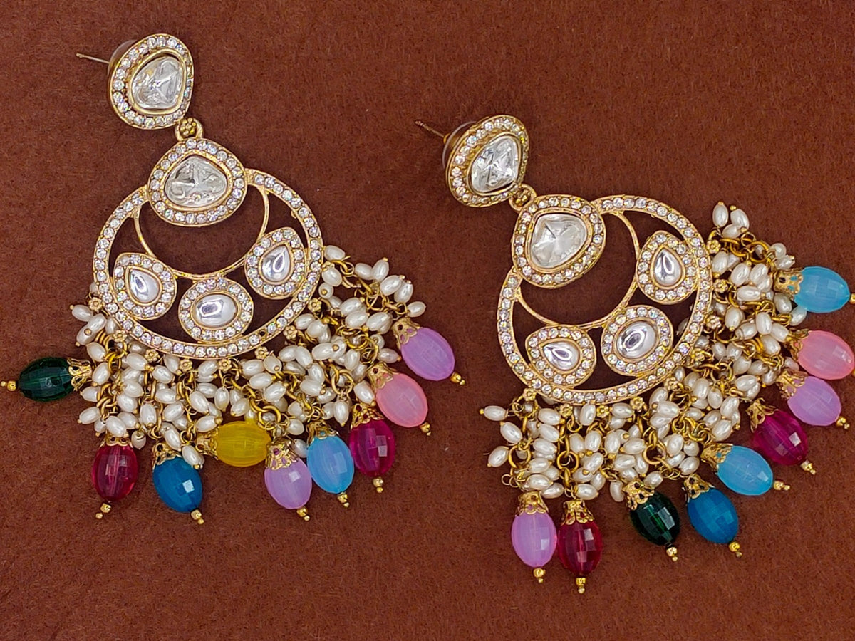 Elegant Bollywood Inspired Gold Kundan Earrings - Traditional Indian Jewelry 177