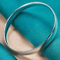 925 Sterling Silver Polished Bangle Bracelet Women Classic Solid Band Design 397
