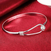 Women's Silver Bangle Bracelet with Rose Flower & Twist Knot Detail 418