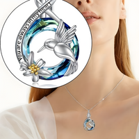 Hummingbird Memorial Ash Necklace,Silver Plated Stainless Steel Urn Pendant B258