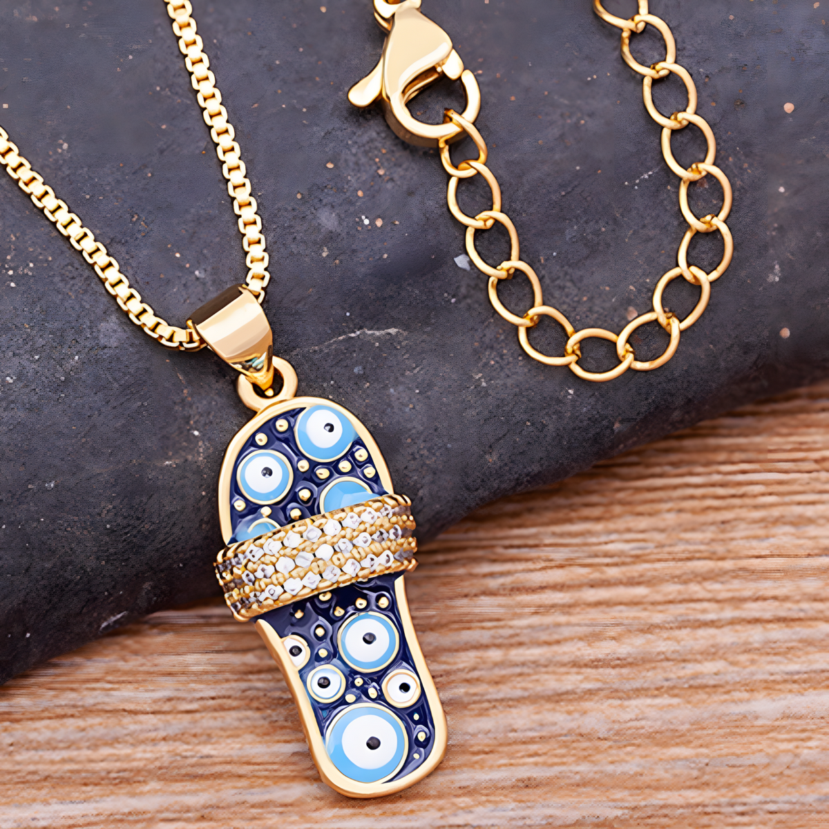 New Trend Enamel Slipper Pendant, Blue Evil Eye Protection Necklace B161