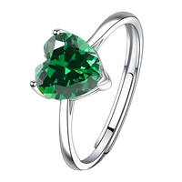 Sterling 925 Silver Heart Green Crystal Necklace Earrings Ring Set Her Gift B35