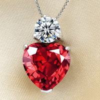 925 Sterling Silver Heart Pendant Necklace Red AAA Cubic Zirconia Box Chain 280