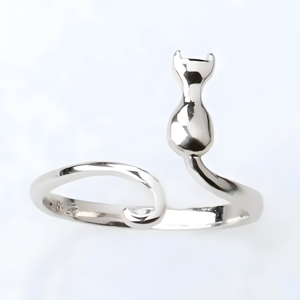 Silver-Tone Plated Copper Alloy Cat Wrap Ring Adjustable Open Band, Minimal 862