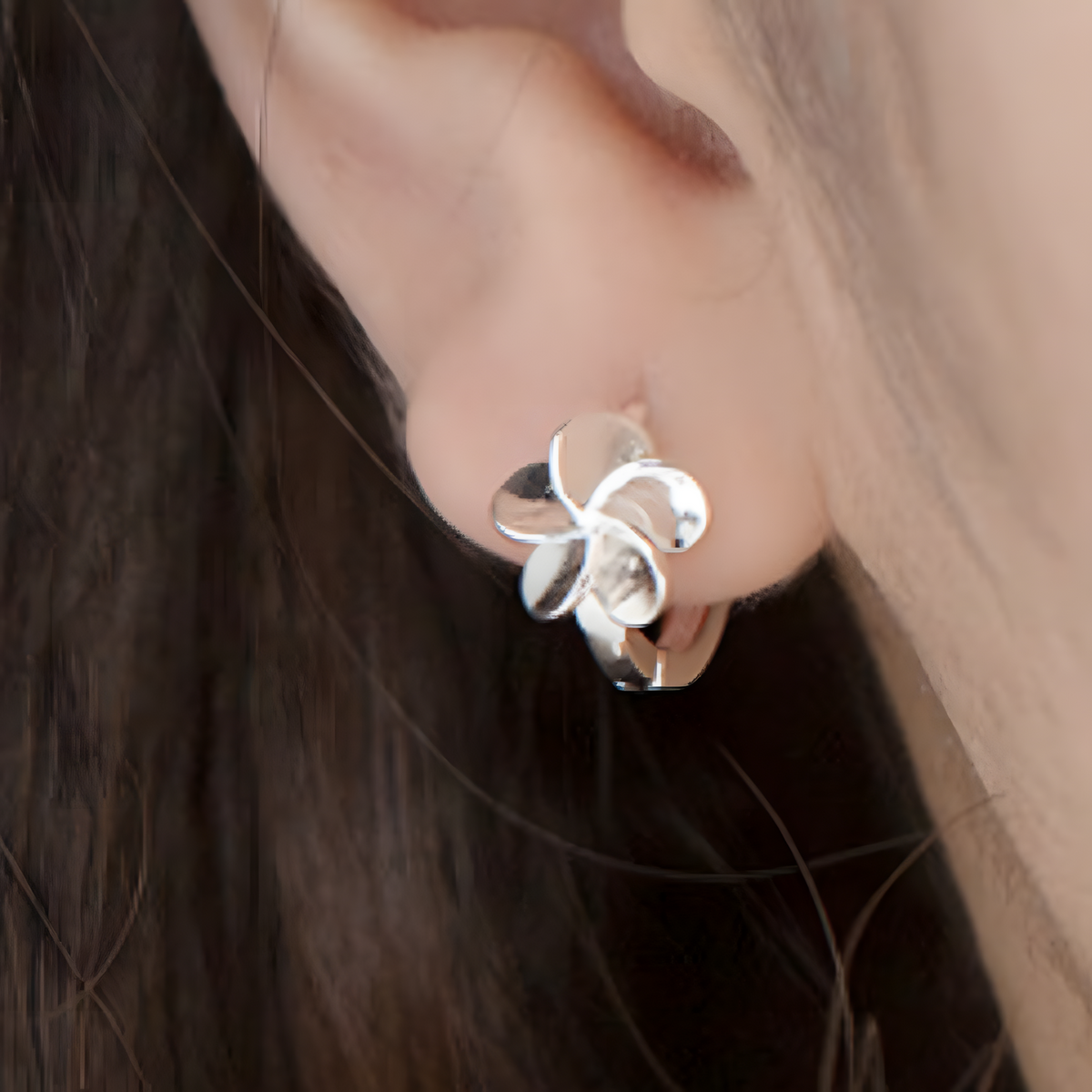 925 Silver-Plated Alloy Flower Hoop Earrings for Women –Clover Petal Design 1032