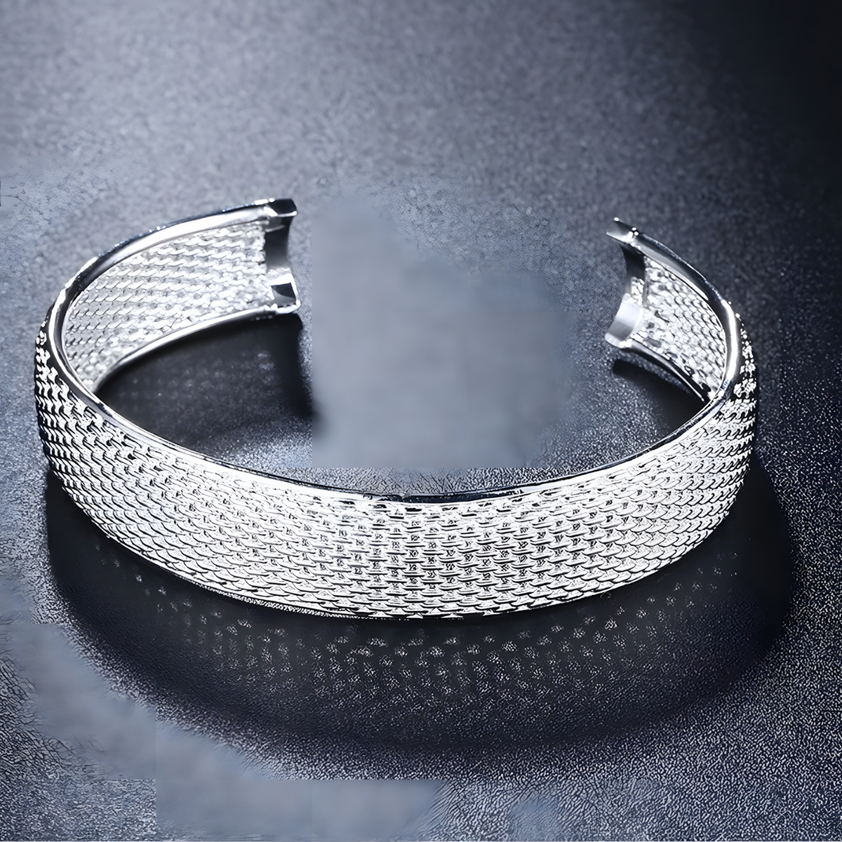 Wide Net Mesh Cuff Bracelet, Adjustable Open Bangle, Vintage Style Round 1793