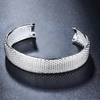 Wide Net Mesh Cuff Bracelet, Adjustable Open Bangle, Vintage Style Round 1793