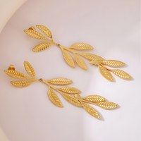 Golden Stainless Steel Leaf Earrings - Simple Nature Inspired Drop Jewelry B40