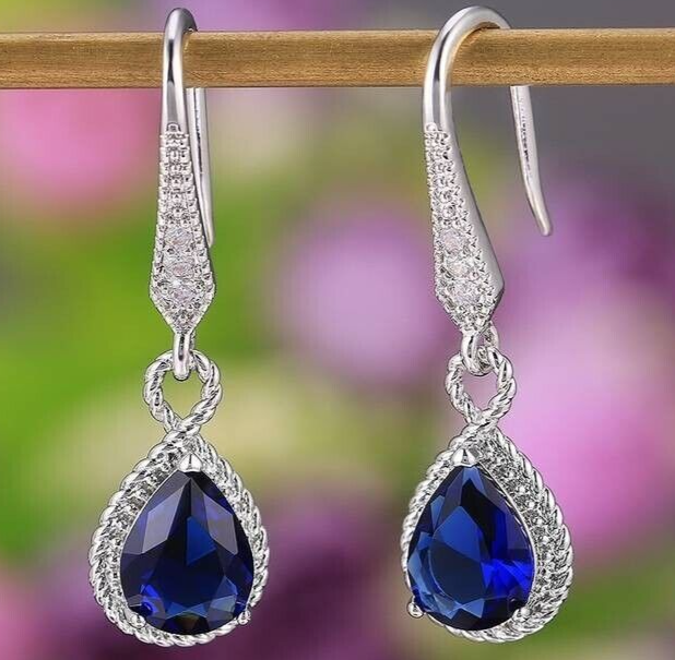 Unified Jewellery® - Elegant Blue Gemstone Dangle Earrings | 925 Silver 5 UK