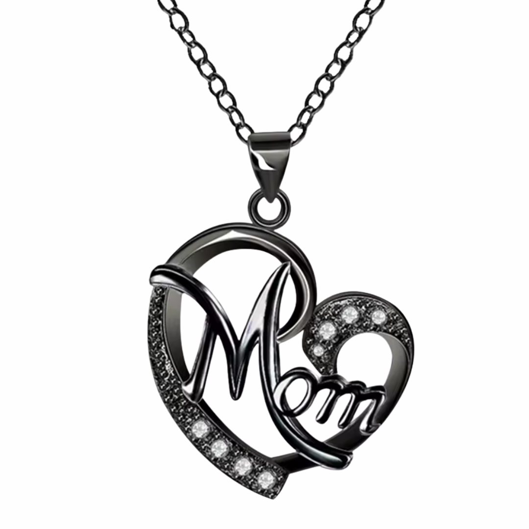 Black Mom Heart Necklace Cubic Zirconia Pendant Link Chain Womens Jewellery 1361