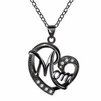 Black Mom Heart Necklace Cubic Zirconia Pendant Link Chain Womens Jewellery 1361