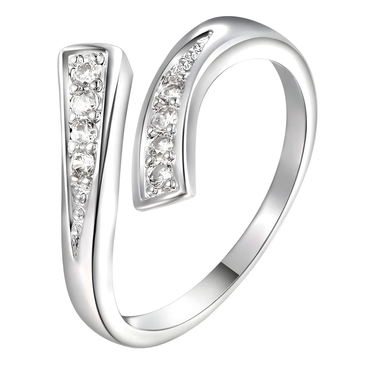 925 Sterling Silver Ring for Women, Adjustable Open Ring with Cubic Zirconia 477