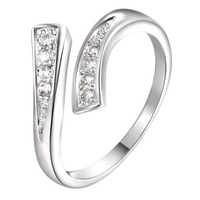 925 Sterling Silver Ring for Women, Adjustable Open Ring with Cubic Zirconia 477