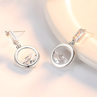 Half Round Cubic Zirconia Geometric Drop Earring Women Trendy Copper Dangle 1014