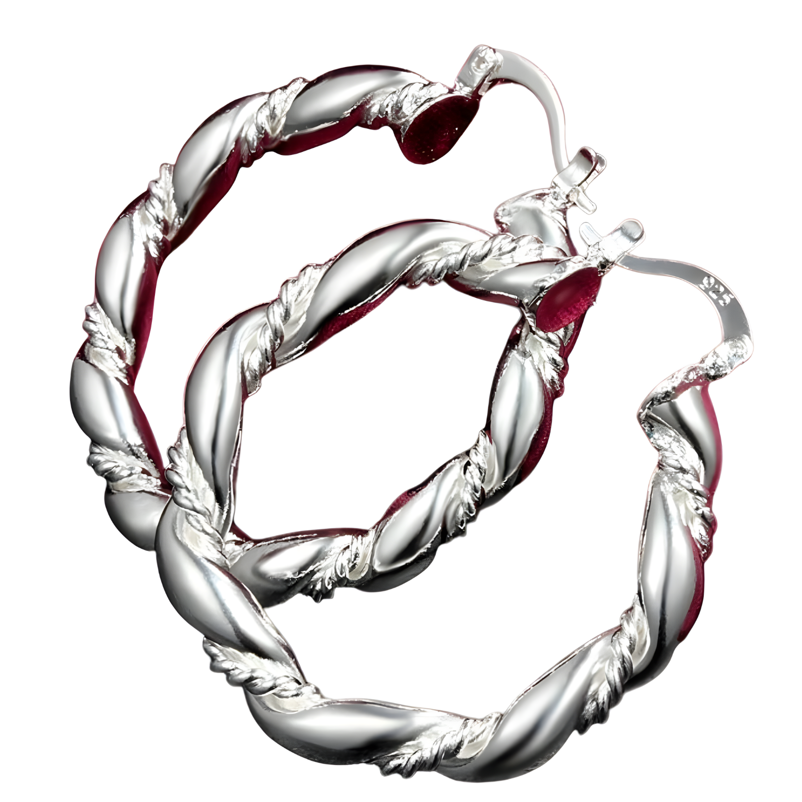 Twisted Rope Hoop Earrings For Women Silver Plated Alloy 11g Lightweight 1411