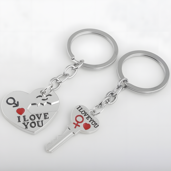 Silver Tone "I Love You" Heart & Key Couple Keychains Set Love Gift Pair Set B29