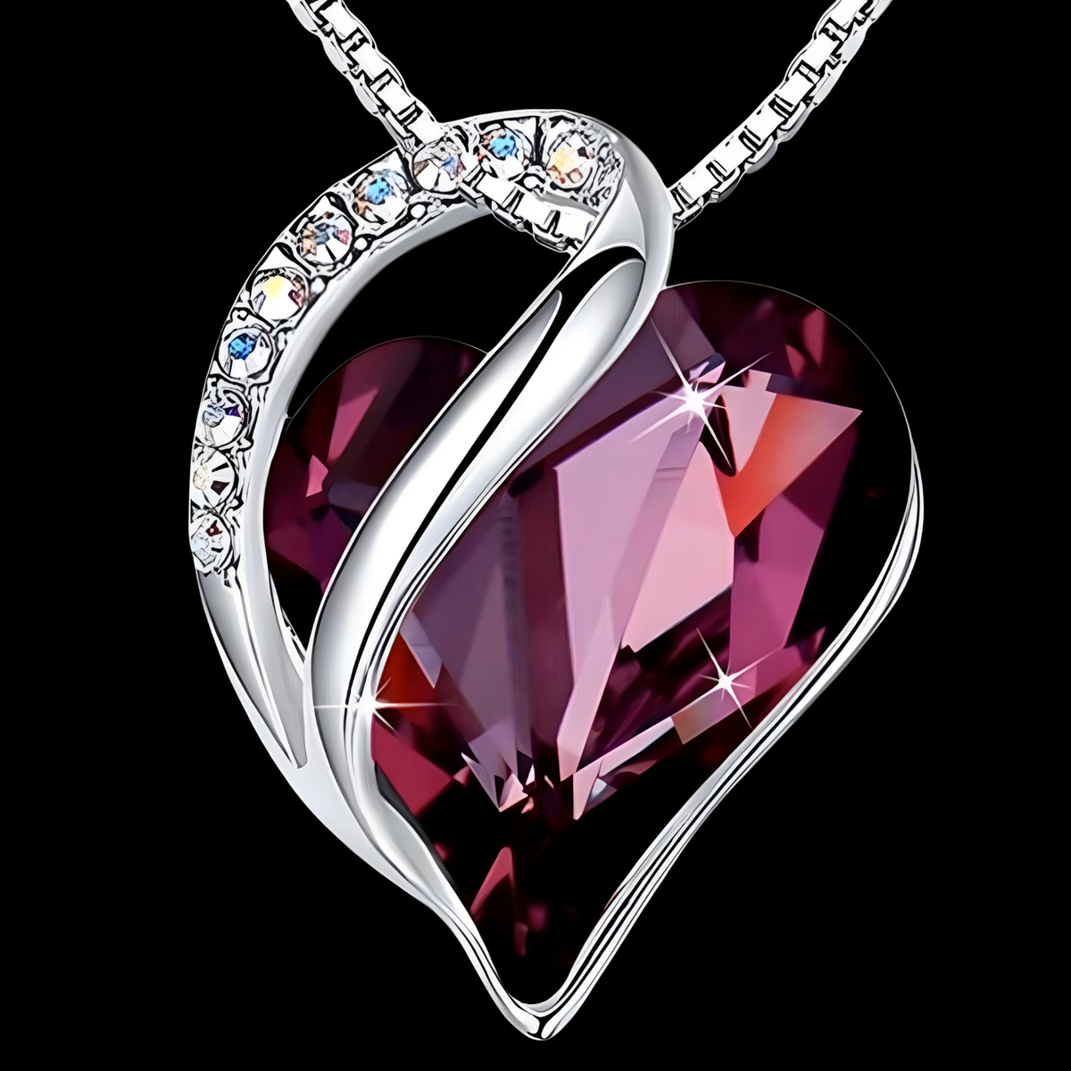 Purple Crystal Heart Pendant Necklace - Silver Plated Alloy Brass Fashion B318