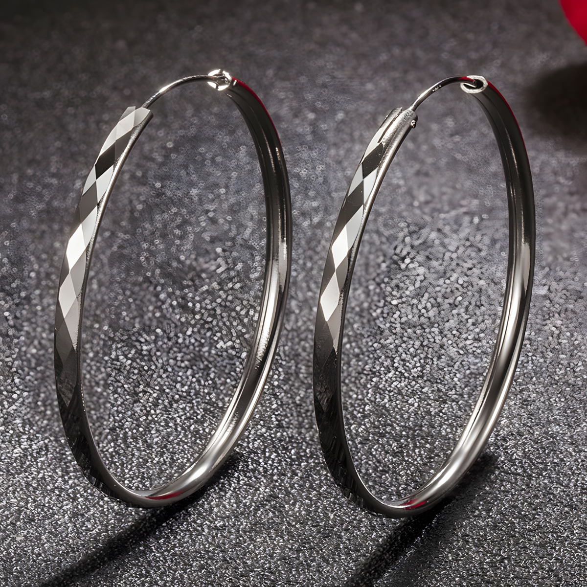 Diamond-Cut Hoop Earrings for Women – Copper Alloy with 925 Silver Plating 868