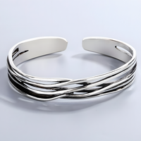 Unified Jewellery Braided Open Cuff Bracelet Silver Tone Woven Statement 1896
