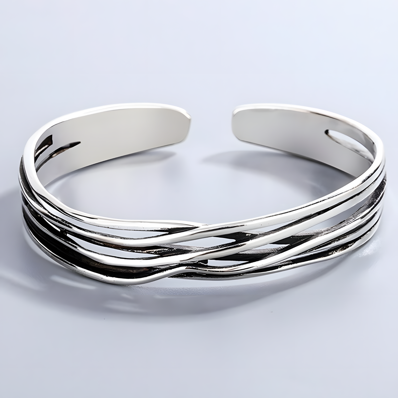 Unified Jewellery Braided Open Cuff Bracelet Silver Tone Woven Statement 1896