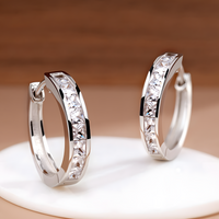 Brass & Cubic Zirconia Huggie Hoop Earrings Channel-Set Princess-Cut Stones 857