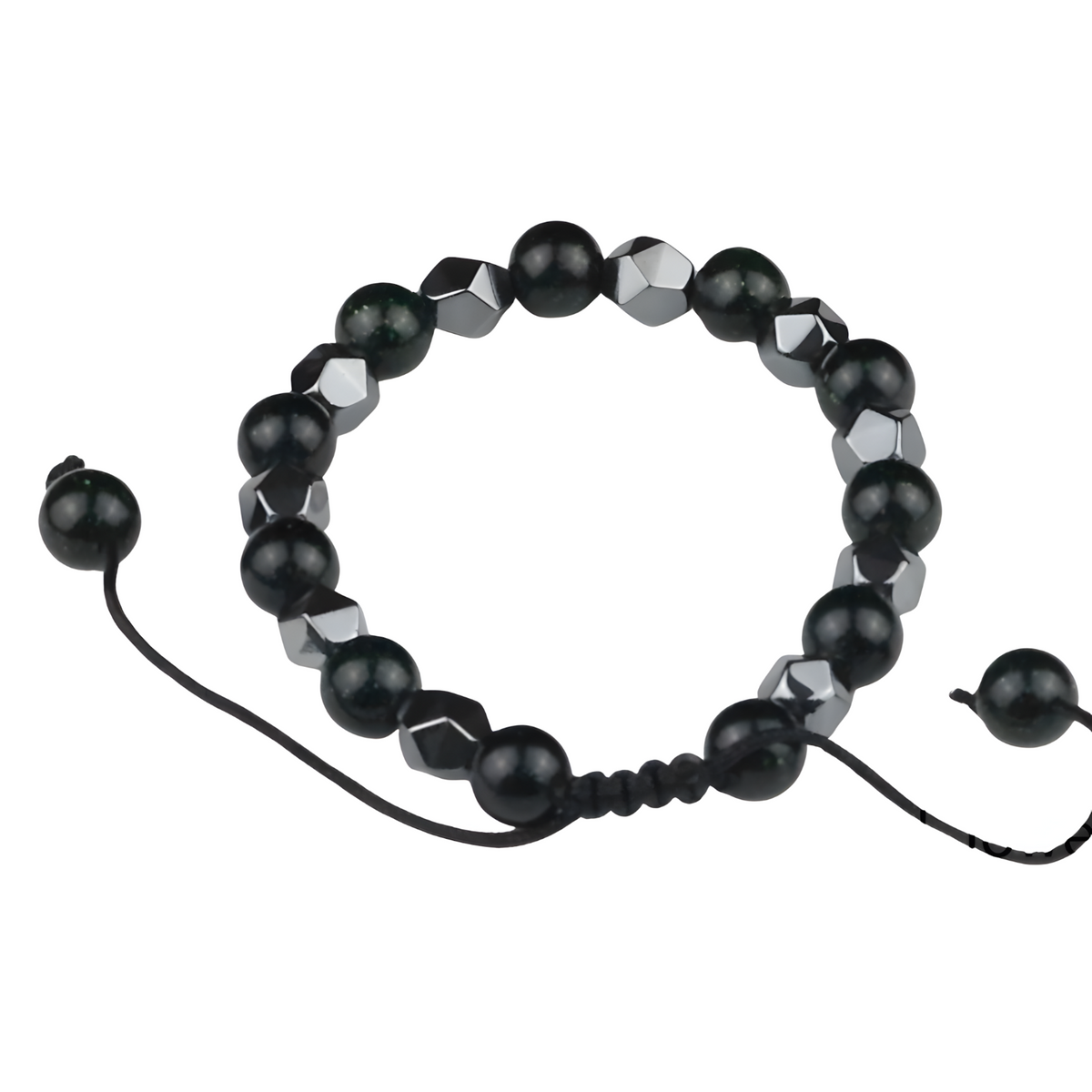 Black 8mm Bright Black Beaded Bracelet Adjustable Macrame Bracelet Unisex 1350