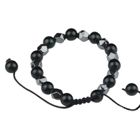 Black 8mm Bright Black Beaded Bracelet Adjustable Macrame Bracelet Unisex 1350