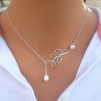 Faux Pearl Pendant Leaves Branch Decor Choker Necklace Charm Minimalist 95 UK
