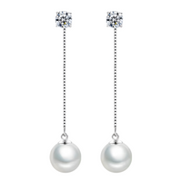 Silver-Plated Pearl Drop Earrings Women Long Chain Dangle Cubic Zirconia 922